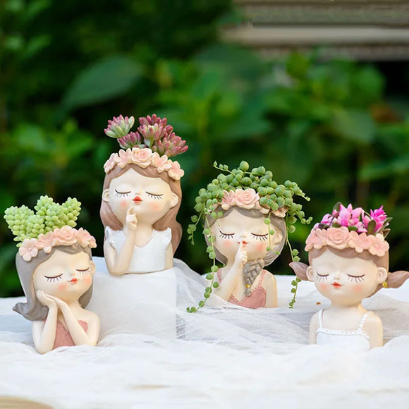 Cartoons Beauty Human Head Sculpture Vase Lady Small Fresh Portrait Flower Pots Home Storage Organization Decorative Accessories