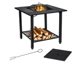 4-In-1 Outdoor Fire Pit Charcoal BBQ Dining Table Wood Burning Stove Patio Heater Garden Camping W/Mesh Screen Lid & Fire Poker