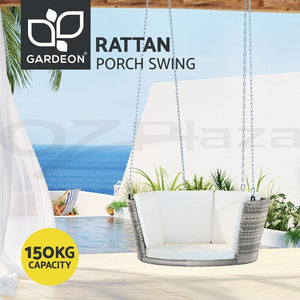 Gardeon Rattan Porch Swing Chair with Chain Cushion Outdoor Furniture Grey