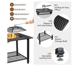 4-In-1 Outdoor Fire Pit Charcoal BBQ Dining Table Wood Burning Stove Patio Heater Garden Camping W/Mesh Screen Lid & Fire Poker