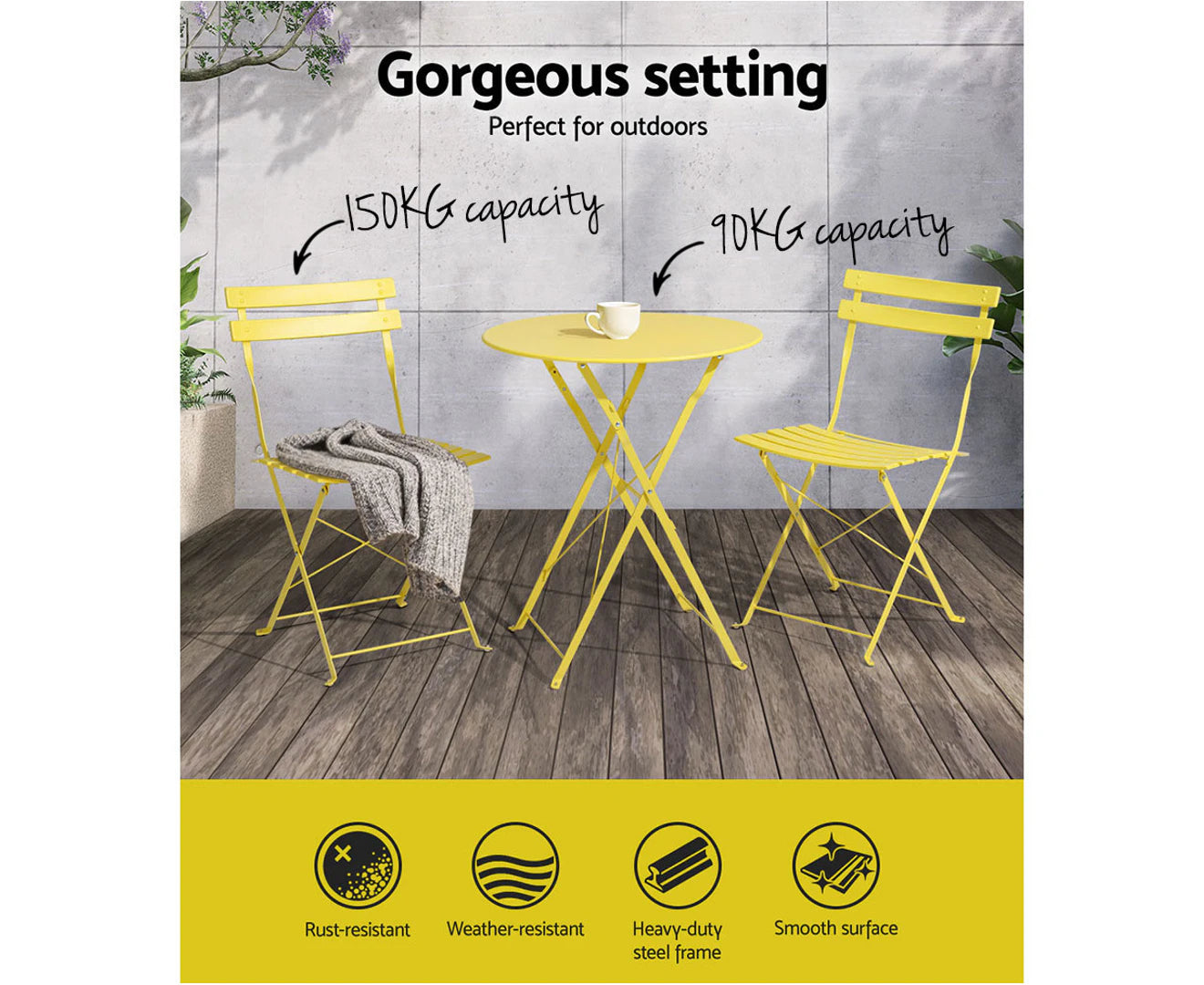3PC Outdoor Bistro Set Steel Table and Chairs The Native Shop