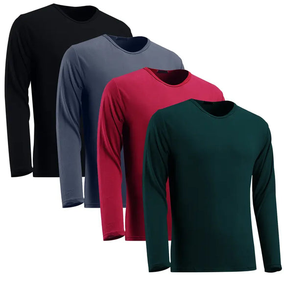 4 Pieces: Men'S Dry Moisture Wiry Sweat Sports Performance Long Sleeve round Neck T-Shirt