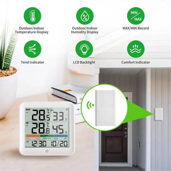 LCD Digital Thermometer Hygrometer Indoor Outdoor Temperature Humidity Meter Temperature and Humidity Sensor Office Home