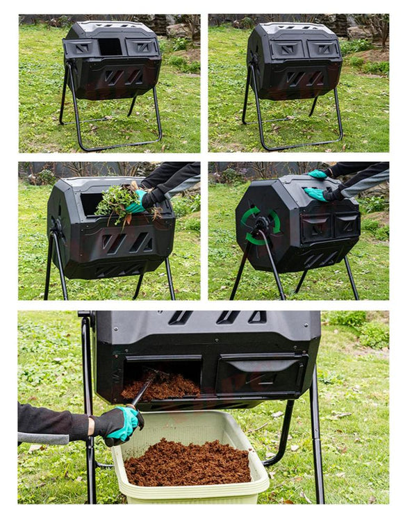 160L Tumbling Garden Compost Bin Heavy Duty with Easy Turn, Dual Chamber and Internal Churn Fins