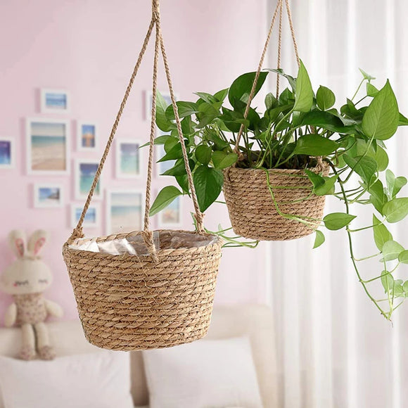 Woven Straw Hanging Planter