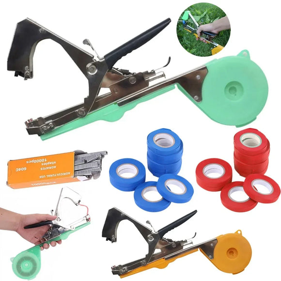 Binding Tying Machine Garden Plant Tapetool Tapener with Tape Staples Set for Vegetable Grape Tomato Cucumber Pepper Branch Tool