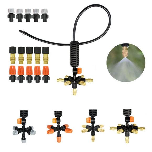 Garden Greenhouse Atomization Irrigation System 5/6/7 Way Adjustable Brass Plastic Sprayer Kit Humidification Cooling Dedusting