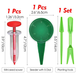 Mini Sowing Seed Dispenser Manual Sower Seed Spreader Handheld Seed Planter Tool 5 Different Settings Hand Seeder with 2 Transpl