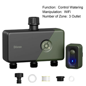 Diivoo WiFi Garden Watering Timers 1/2/3 Zone Drip Irrigation Indoor/Outdoor Programmable Controller Automatic Valve Alexa Voice