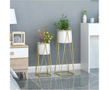 50Cm Gold Metal Plant Stand with White Flower Pot Holder Corner Shelving Rack Indoor Display