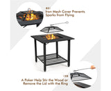 4-In-1 Outdoor Fire Pit Charcoal BBQ Dining Table Wood Burning Stove Patio Heater Garden Camping W/Mesh Screen Lid & Fire Poker