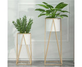 50Cm Gold Metal Plant Stand with White Flower Pot Holder Corner Shelving Rack Indoor Display