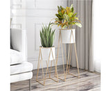 50Cm Gold Metal Plant Stand with White Flower Pot Holder Corner Shelving Rack Indoor Display