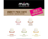 MUST Nespresso 100% Compostable Coffee Capsules Variety Coffee Selection 100 Pods ( 10 Packs X 10 Pods)