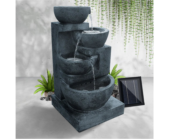 Solar Water Feature with LED Lights 4-Tier Blue 72Cm