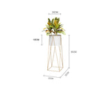 50Cm Gold Metal Plant Stand with White Flower Pot Holder Corner Shelving Rack Indoor Display