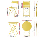 3PC Outdoor Bistro Set Steel Table and Chairs Patio Furniture Yellow