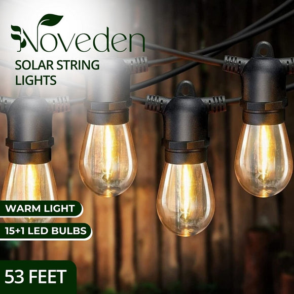 NOVEDEN 53FT 15+1 Bulbs LED Outdoor String Lights - Warm White