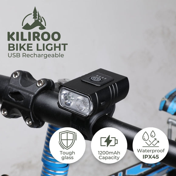 KILIROO USB Rechargeable Bike Light with Tail Light (2 Bulb)