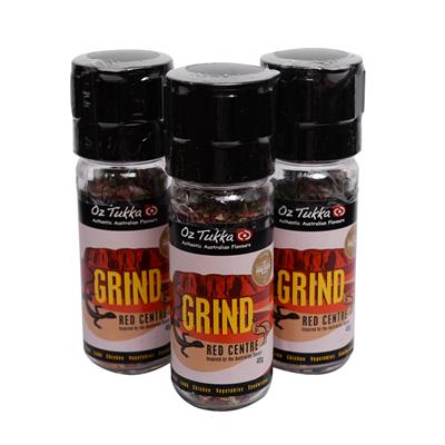 OZ TUKKA PRODUCTS - RED CENTRE GRINDER - GOURMET SPICE GRINDERS 50g